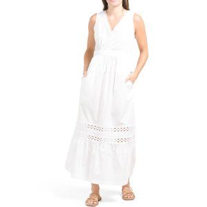 FORCYNTHIA White Cotton Lux Crochet Trim Dress